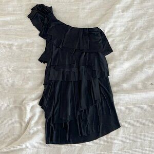 BCBGMaxAzria Black One Shoulder Ruffle  Mini Dress